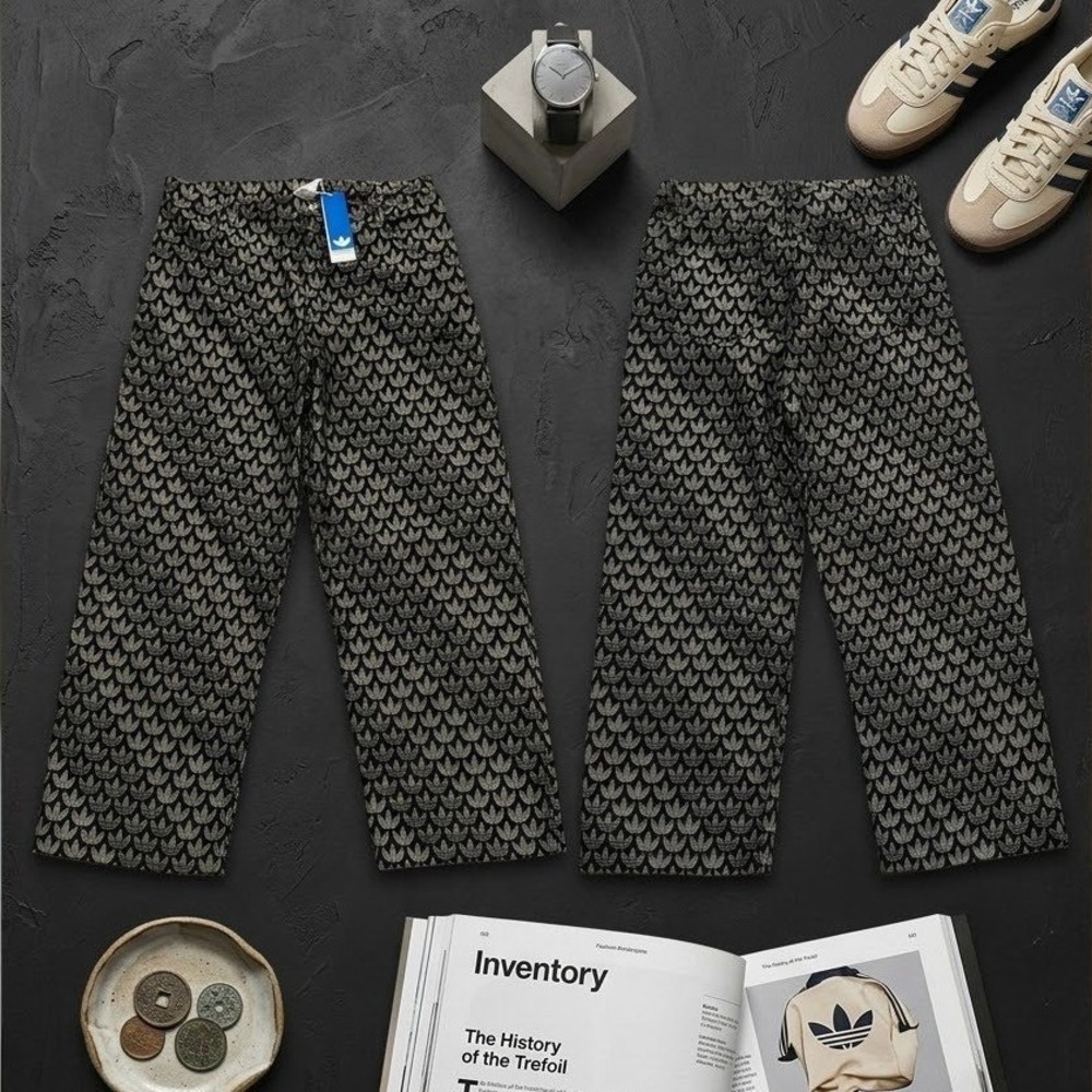 NWT Adidas Originals Denim Loose Monogram Pants Black Trefoil Men Sz 38 KC6380